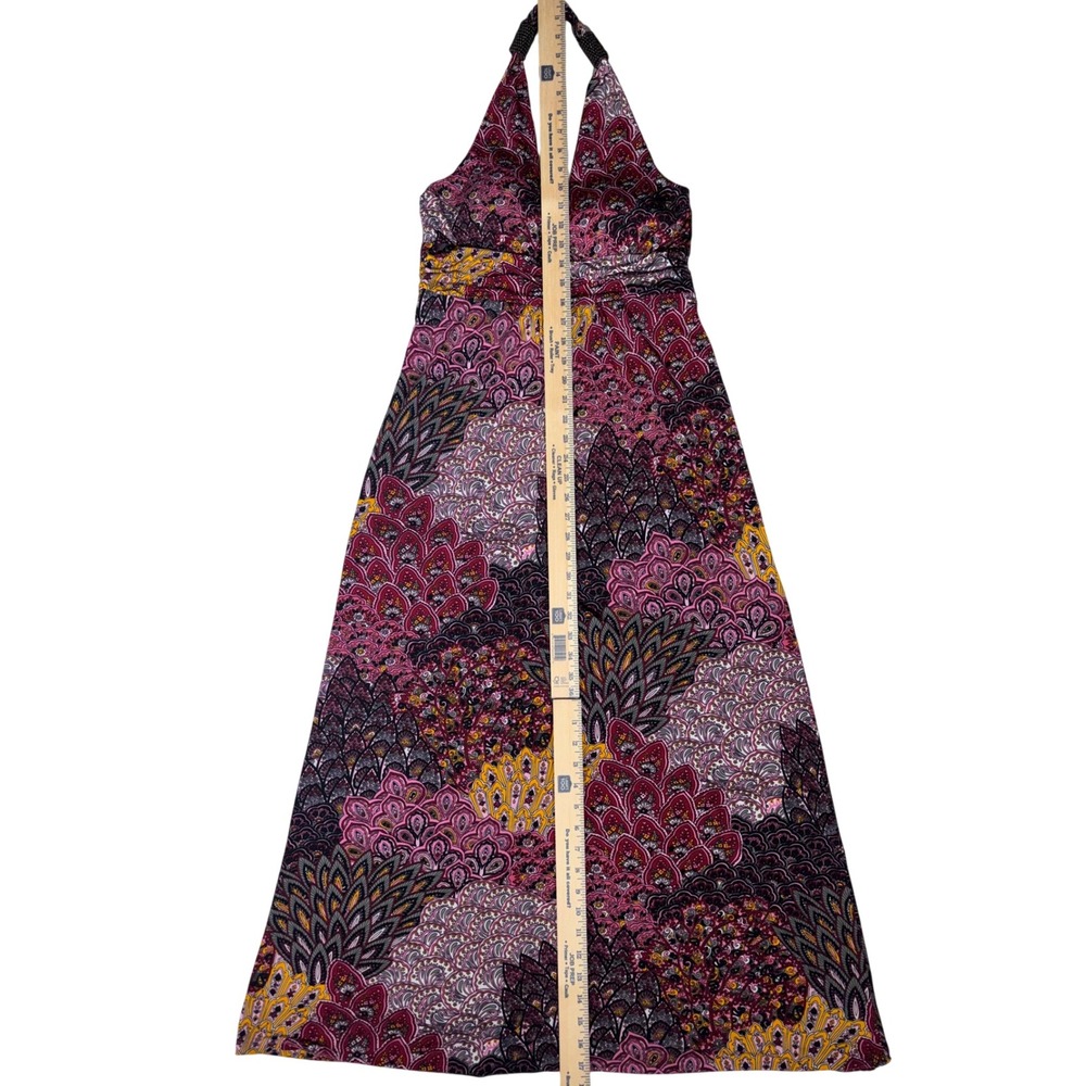 Y2K 2000s Pink Purple Paisley Halter Maxi Dress Beaded Backless Boho Medium - Picture 7 of 8